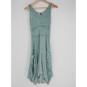 Inizio Linen Maxi Dress Asymmetrical Hem Teal Green Made In Italy Lagenlook Med